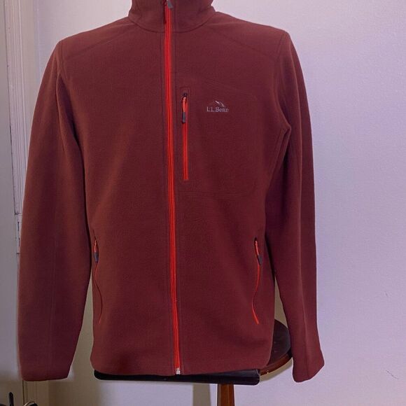 LL Bean Trail Fleece Mens Size Medium Regular Full Zip Jacket Brown Rust - Picture 1 of 10